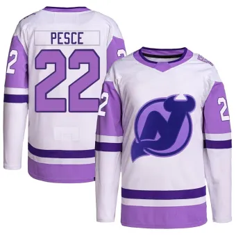 Men's Brett Pesce New Jersey Devils Hockey Fights Cancer Primegreen Jersey - White/Purple Authentic