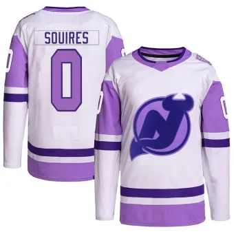 Men's Cam Squires New Jersey Devils Hockey Fights Cancer Primegreen Jersey - White/Purple Authentic