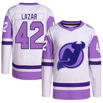 Men's Curtis Lazar New Jersey Devils Hockey Fights Cancer Primegreen Jersey - White/Purple Authentic