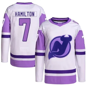 Men's Dougie Hamilton New Jersey Devils Hockey Fights Cancer Primegreen Jersey - White/Purple Authentic