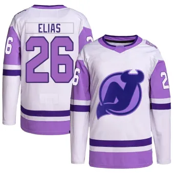 Men's Patrik Elias New Jersey Devils Hockey Fights Cancer Primegreen Jersey - White/Purple Authentic