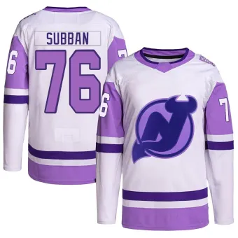 Men's P.K. Subban New Jersey Devils Hockey Fights Cancer Primegreen Jersey - White/Purple Authentic