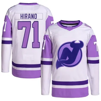 Men's Yushiroh Hirano New Jersey Devils Hockey Fights Cancer Primegreen Jersey - White/Purple Authentic